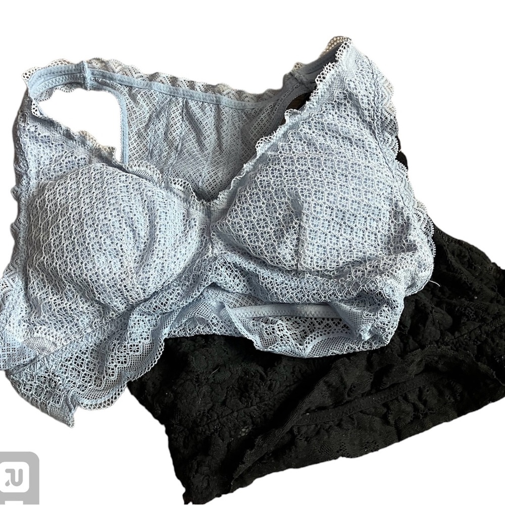 Aerie Lace Wireless Unlined Bralette Bra Lot Of 2 Size S Black Light Blue